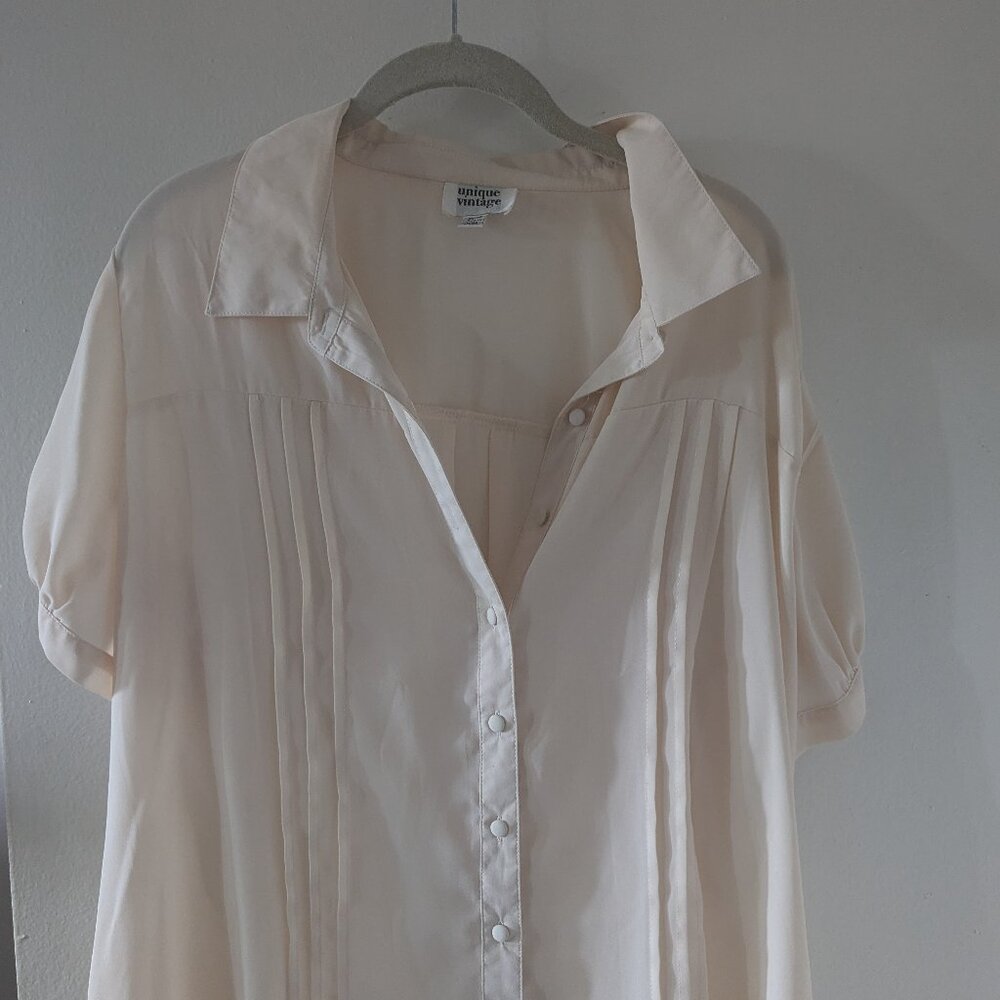 Unique Vintage Plus Size Cream Short Sleeve Colvin Blouse